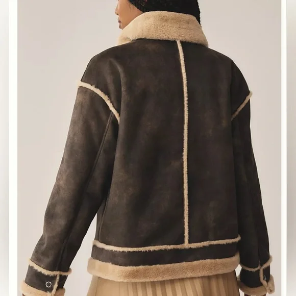 🌟NWT🌟NVLT Shearling Biker Jacket Brown - Picture 3 of 9